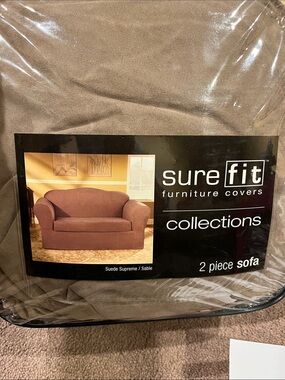Sure Fit Suede Supreme Sable Sofa Cover in Sable Brown
